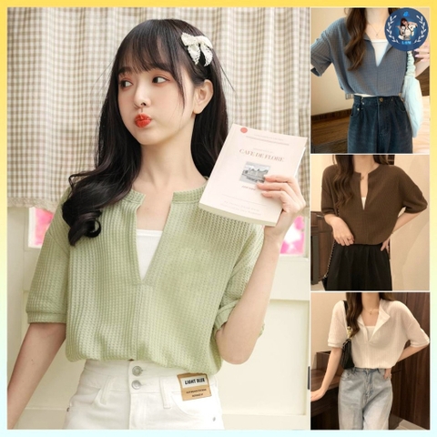 [A035] SET 2 ÁO LIỀN NHAU len thun dệt kim Montoghi Quảng Châu cổ V dáng croptop nhúm eo xinh - L2M  (Hot)