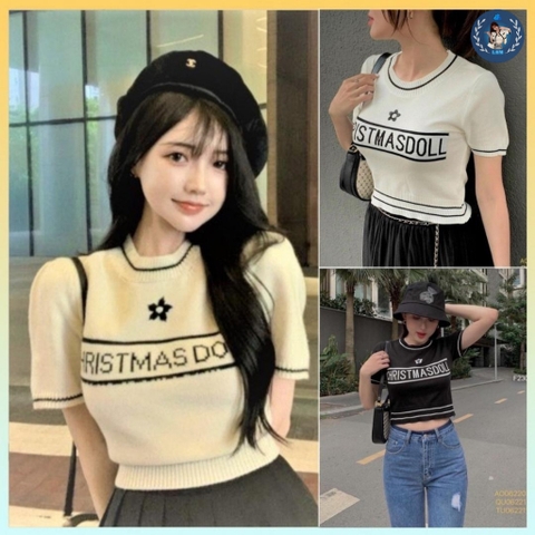 [A002] Áo len thun nữ Montoghi dệt kim Quảng Châu THÊU HOA in chữ cổ tròn dáng vừa xinh xắn - L2M  (Hot)