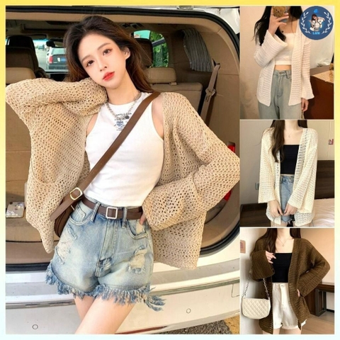 [A187] Áo khoác len LƯỚI Montoghi CÓ TÚI DÁNG DÀI dệt kim hàng Quảng Châu xinh xắn dễ phối đồ - L2M