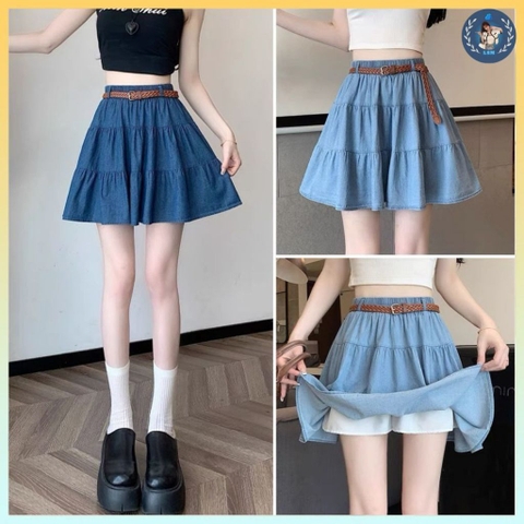 [Q075] Chân váy nữ xòe chữ A JEANS LỤA 3 NGĂN có lót trong dáng ngắn xinh xắn và cá tính - L2M