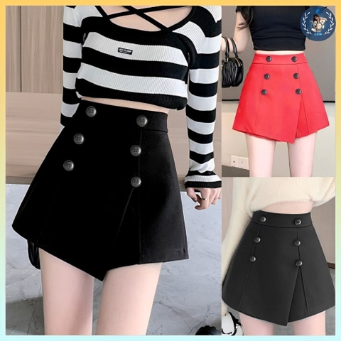 [Q003-11] Quần giả váy nữ 2 HÀNG NÚT VẠT XẺ phối lưng thun co giãn chất tuyết mưa sang trọng - L2M (Hot)
