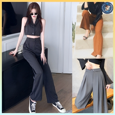 [Q080] Quần ống suông CULOTTES KẺ SỌC phối túi và lưng chun phía sau co giãn dễ phối đồ - L2M