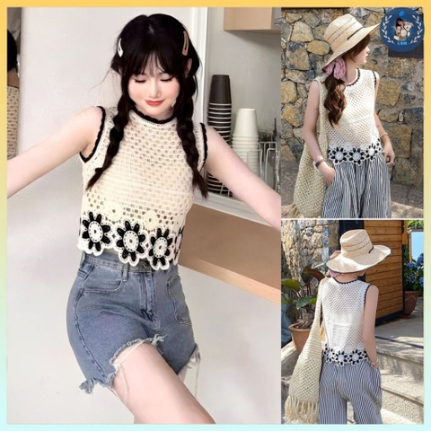 [A406] Áo len ren ba lỗ LƯỚI VIỀN HOA thời trang mùa hè LOẠI 1 màu sắc tương phản xinh xắn - L2M (New)