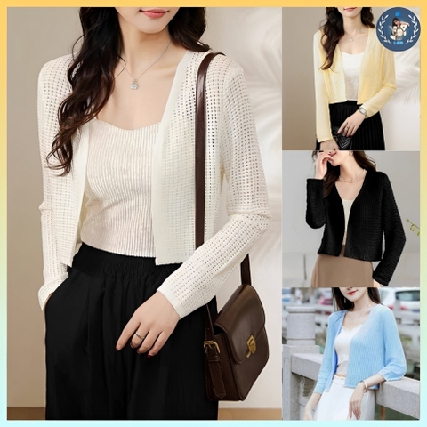 [A417] Áo khoác len nữ Cardigan GÂN LƯỚI BI TRÒN tay dài mỏng nhẹ đi biển dễ phối đồ - L2M (New)