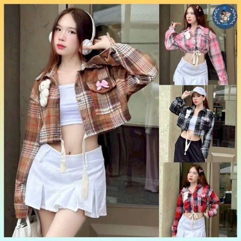 [A412] Áo khoác KATE KẺ CARO dáng CROPTOP phối dây eo dày dặn TẶNG KÈM GẤU xinh dễ phối đồ - L2M (New)