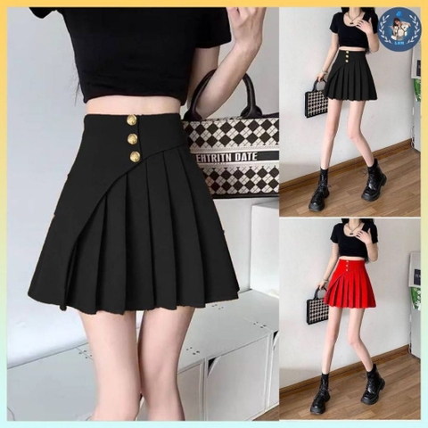 [Q003-13] Quần giả váy nữ XẾP LY ĐẮP CHÉO phối 3 nút lưng thun co giãn chất tuyết mưa - L2M (New)