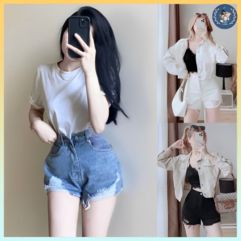 [Q085] Quần short nữ lưng cao kiểu RÁCH LAI hình TAM GIÁC cá tính năng động dễ phối đồ - L2M