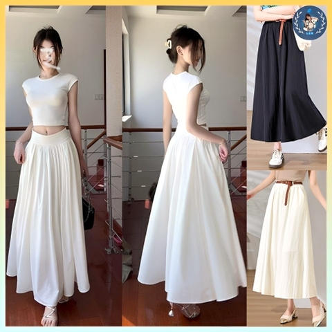 [Q101] Chân váy MAXI TRƠN DÀI CÓ KHOEN ĐEO ĐAI (không kèm đai) có lót trong dễ phối đồ - L2M (New)
