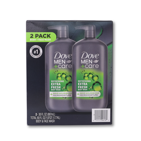 Dove Men+Care Extra Fresh Body and Face Wash, 2pk/30oz
