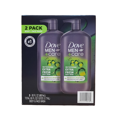 Dove Men+Care Extra Fresh Body and Face Wash, 2pk/30oz