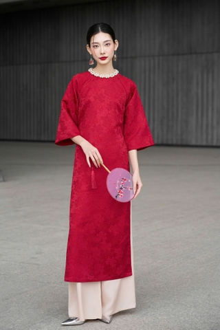 Áo Dài Kim Ngọc - đỏ đậm ( Full set )