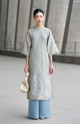 Áo Dài Kim Ngọc - xanh (Full set)