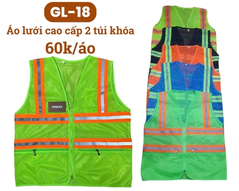[GL-18] Áo ghi lê bảo hộ lao động - Áo lưới phản quang 3M túi khóa ngang