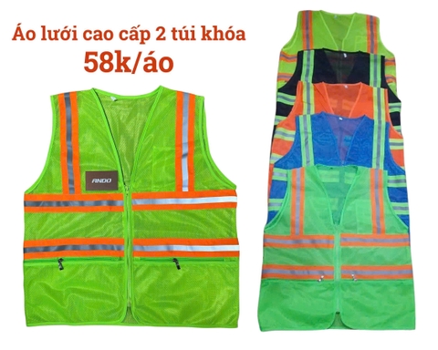 Áo ghi lê bảo hộ lao động - Áo lưới phản quang 3M túi khóa ngang