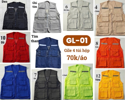 [GL-01] Áo gile phản quang 4 túi, nhiều màu tùy chọn