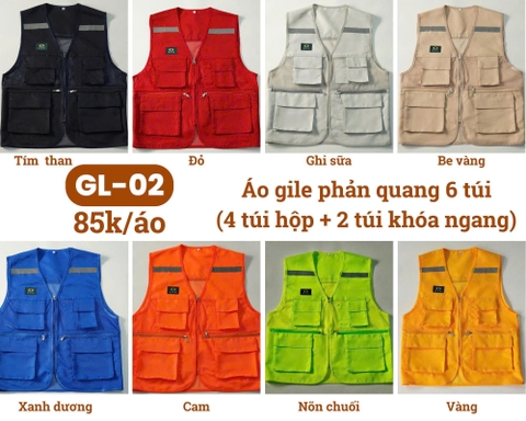 [GL-02] Áo gile phản quang 6 túi xuất khẩu Hàn Quốc, nhiều màu tùy chọn
