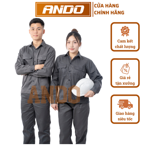 Quần áo bảo hộ lao động mẫu AD19 màu xám chì, vải kaki 2/1, in đồng phục doanh nghiệp, nhà xưởng, đội thi công,…