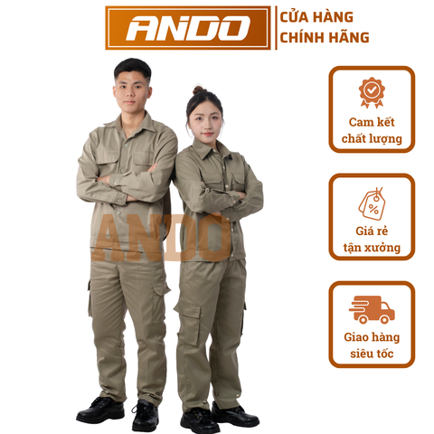 Quần áo bảo hộ lao động mẫu AD27 màu ghi đậm trơn, vải kaki 3/1, in đồng phục doanh nghiệp, nhà xưởng, đội thi công,…