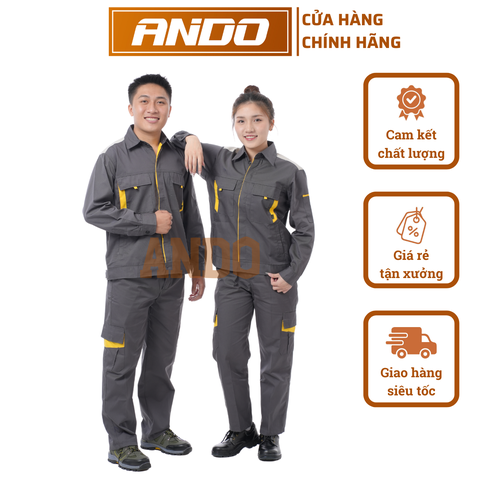 Quần áo bảo hộ lao động PR03 vải pangrim, màu xám chì, thiết kế & in đồng phục doanh nghiệp, nhà xưởng