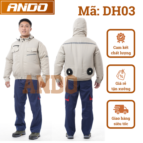 Áo quạt, áo điều hòa DH03, có mũ trùm, màu ghi