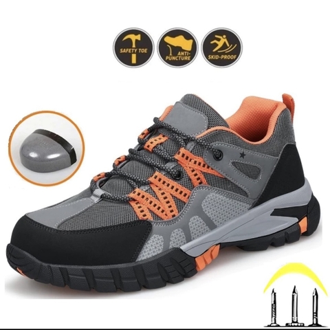 Giày bảo hộ lao động dáng thể thao mẫu ADS01, màu cam trẻ trung, chống đinh và chống dập