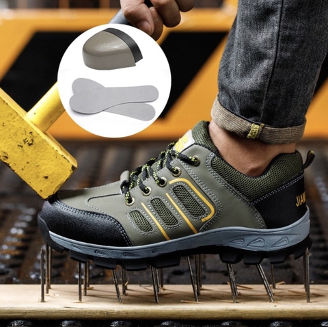 Giày bảo hộ lao động dáng thể thao mẫu ADS03, màu rêu, chống đinh và chống dập