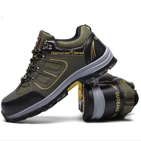 Giày bảo hộ lao động dáng thể thao mẫu ADS02, màu rêu cực đẹp, mũi và đế lót thép