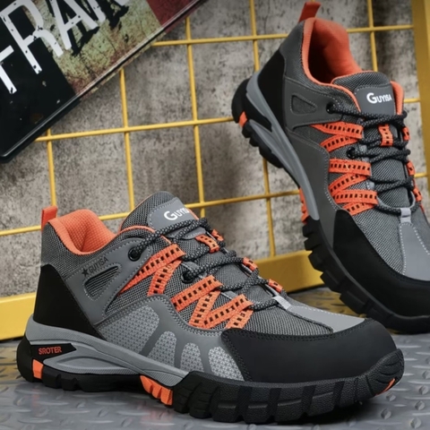 Giày bảo hộ lao động thể thao chính hãng Guyisa, màu cam trẻ trung, đế và mũi lót thép