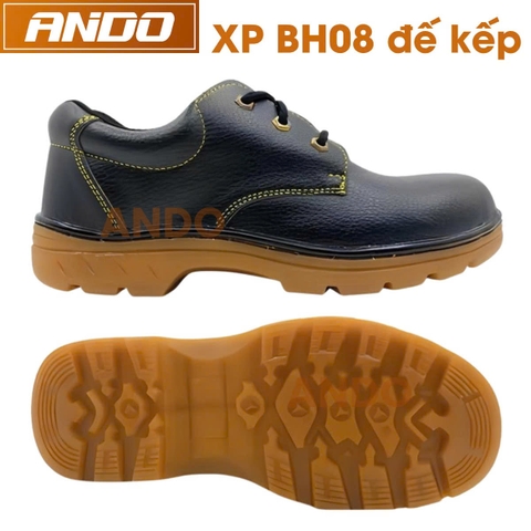 Giày bảo hộ XP BH08-02K, đế kếp, chỉ vàng, mũi và đế lót thép, da PU