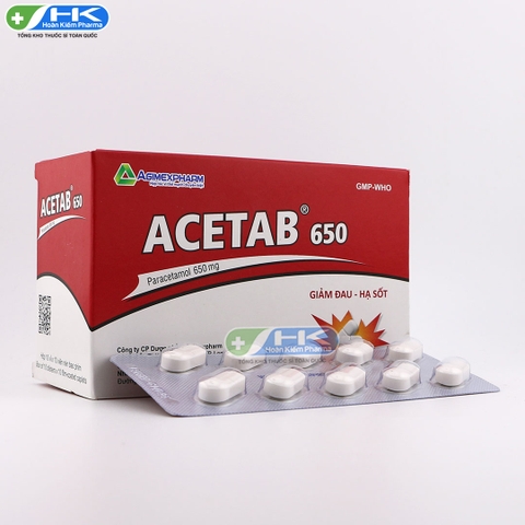Acetab 650 - Hộp 10 vỉ x 10 viên  - Agimexpharm(Paracetamol 650mg)