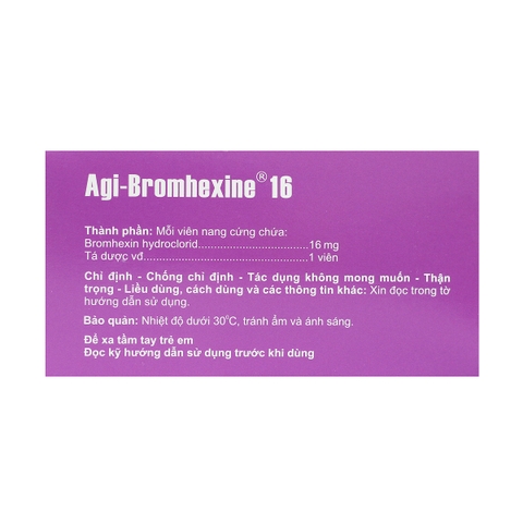 Agi-Bromhexine 16 - Hộp 3 vỉ x 10 viên nang cứng - Agimexpharm (Bromhexin hydroclorid 16mg)