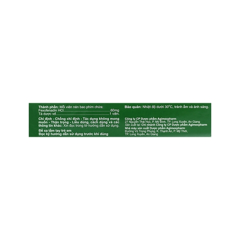Agimfast 60 - Hộp 2 vỉ x 10 viên - Agimexpharm (Fexofenadin hydrochlorid 60mg)