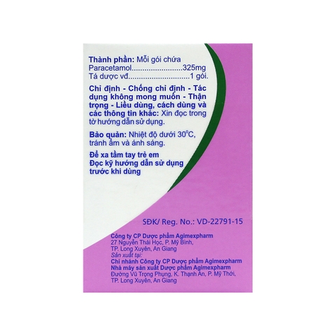Agimol 325 - Hộp 30 gói - Agimexpharm (Paracetamol 325mg)