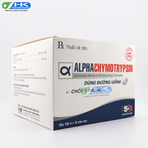 Alphachymotrypsin - Hộp 100 vỉ x 10 viên -USR PP. Pharco (Alpha Chymotrypsin 4.200 đơn vị USP)