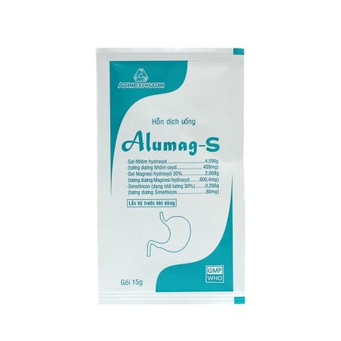 Alumag S - Hộp 20 gói x 15g - Agimexpharm (Nhôm oxyd 400 mg; Magnesi hydroxyd 800,4 mg; Simethicone 80 mg)