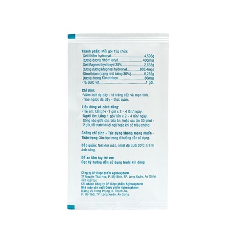 Alumag S - Hộp 20 gói x 15g - Agimexpharm (Nhôm oxyd 400 mg; Magnesi hydroxyd 800,4 mg; Simethicone 80 mg)