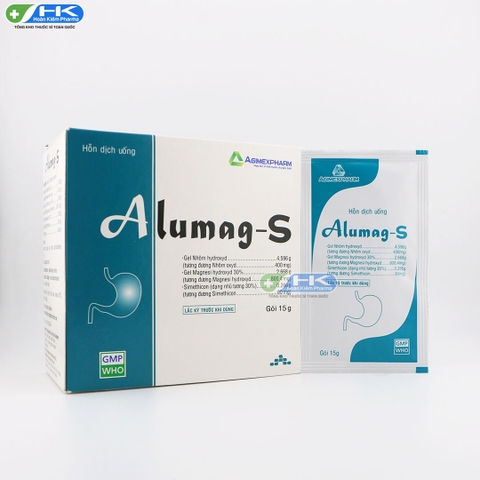 Alumag S - Hộp 20 gói x 15g - Agimexpharm (Nhôm oxyd 400 mg; Magnesi hydroxyd 800,4 mg; Simethicone 80 mg)