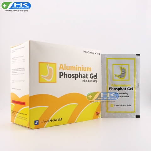 Aluminium Phosphat Gel - Hộp 20 gói hỗn dịch uống x 20g - Davipharm(Nhôm phosphat 12,38g)