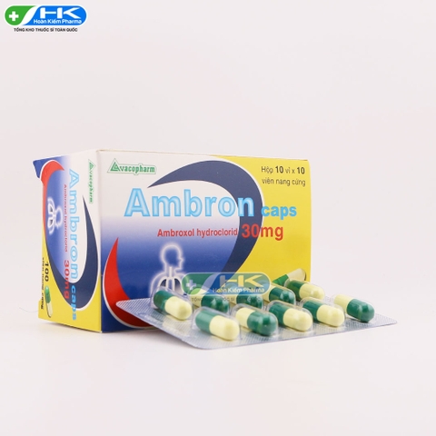 Ambron - Hộp 10 vỉ x 10 viên nang vàng xanh lá - VacoPharm (Ambroxol HCl 30mg)
