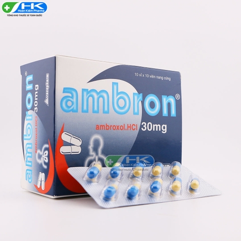 Ambron - Hộp 10 vỉ x 10 viên nang vàng xanh dương - VacoPharm (Ambroxol HCl 30mg)