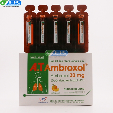 A.T Ambroxol - Hộp 30 ống nhựa dung dịch uống x 5ml - An Thiên Pharma(Ambroxol Hcl 30mg)