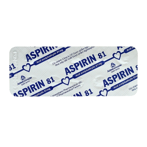Aspirin 81 - Hộp 20 vỉ x 10 viên - Agimexpharm (Acid acetylsalicylic 81mg)