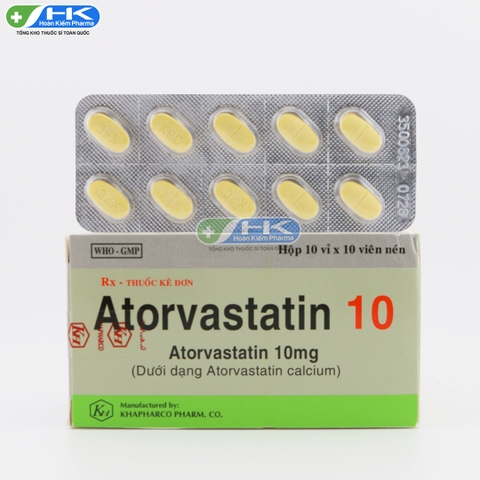 Atovatatin 10 - Hộp 10 vỉ x 10 viên nén - KhaPharco Pharm(Atorvastatin 10mg)