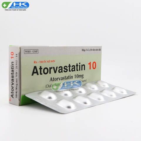 Atovatatin 10 - Hộp 3 vỉ x 10 viên nén dài - KhaPharco Pharm (Atorvastatin 10mg)