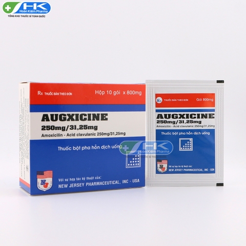 Augxicine 250mg/31,25mg - Hộp 10 gói x 800mg - Vidipha ( Amoxicilin 250mg; Acid Clavulanic 31,25mg)