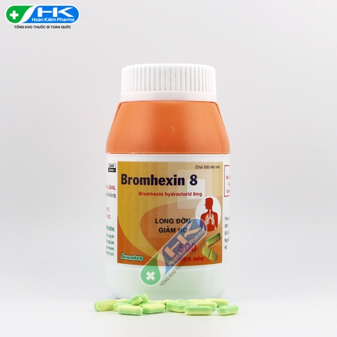 Bromhexine 8 - Chai 500 viên nén 2 lớp - VacoPharm(Bromhexine hydrochlorid 8mg)