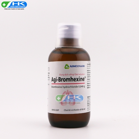 Agi-Bromhexinne - Chai 60ml dung dịch uống - Agimexpharm(Bromhexin hydroclorid 0.048g)