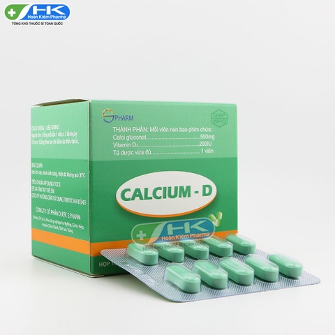 Calcium D - Hộp 10 vỉ x 10 viên - S.Pharm (Calci gluconat 500mg; Vitamin D3 200iu)