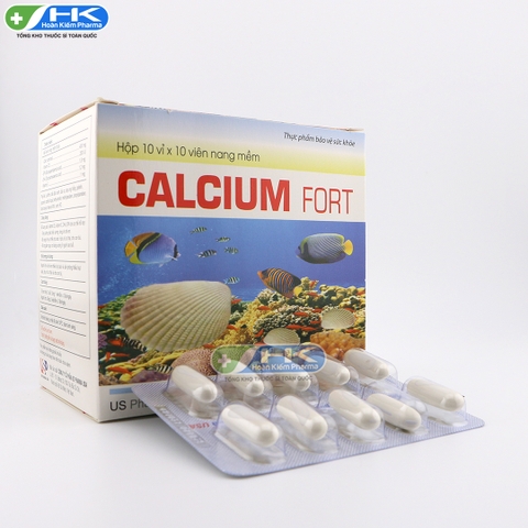 Calcium Fort - Hộp 10 vỉ x 10 viên nang - USP (Calci carbonate 400mg; VTM D3 200IU; VTM E 1mg; EPA 1,8 mg; DHA 1,2mg)