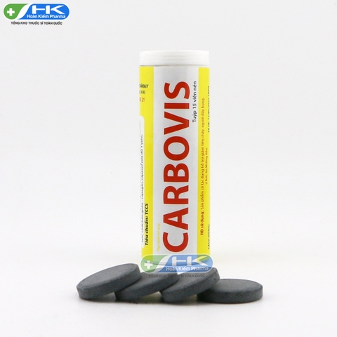 Carbovis - Tuýp 15 viên nén - Dược phẩm Đại Y (Than hoạt tính 150mg; Calci Carbonat 200mg; Tricalci Phosphat 50mg; Cam thảo 15mg; Mộc hương 12mg)